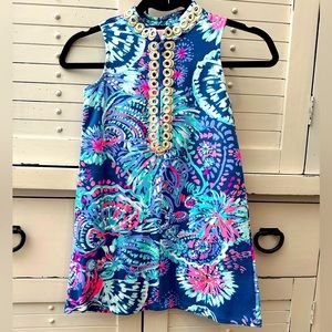 LILLY PULITZER girls sleeveless shift dress zip up stitched M (6-7) shells beach